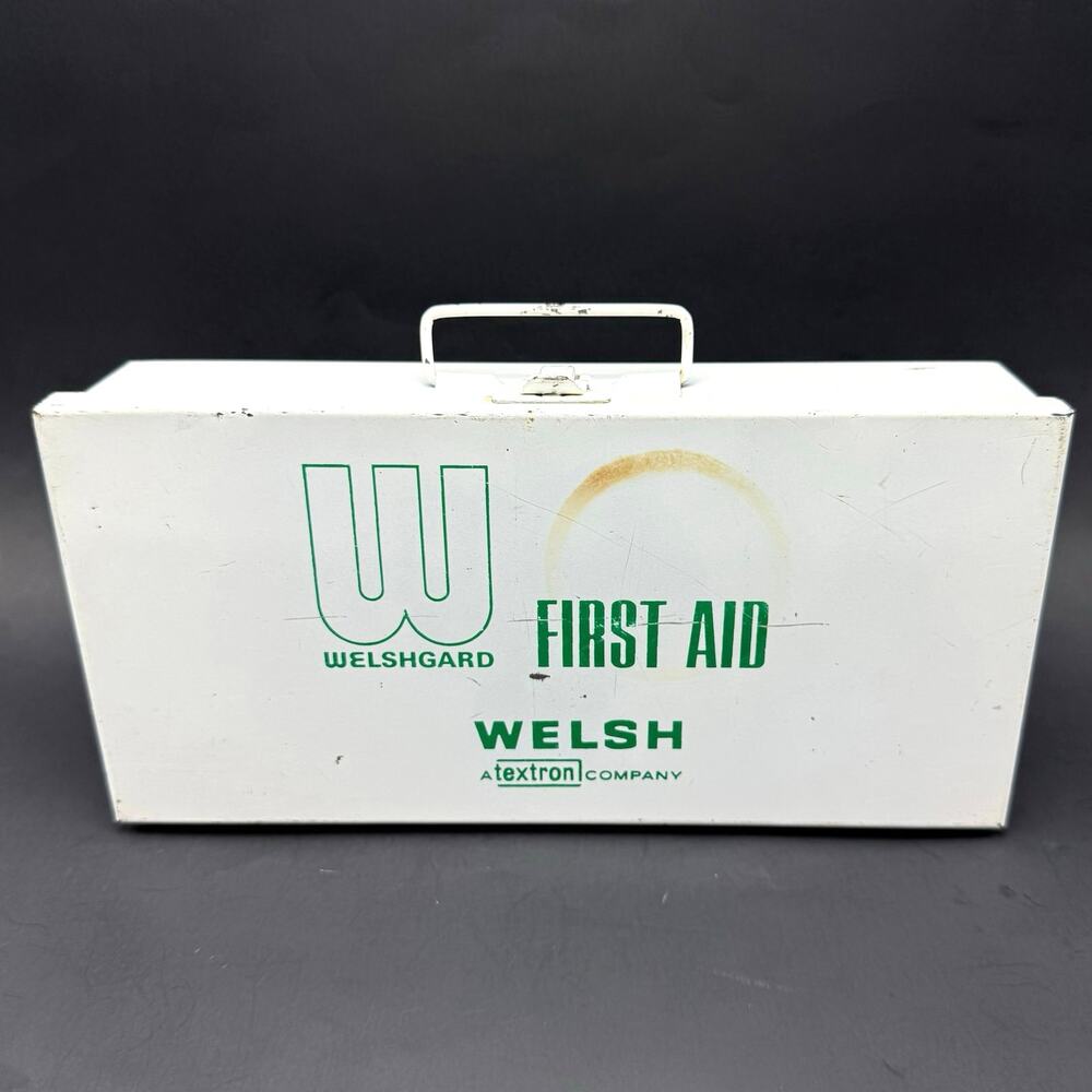 Vintage Metal Box First Aid Kit White Green Welshgard Wall Mounted Retro Decor